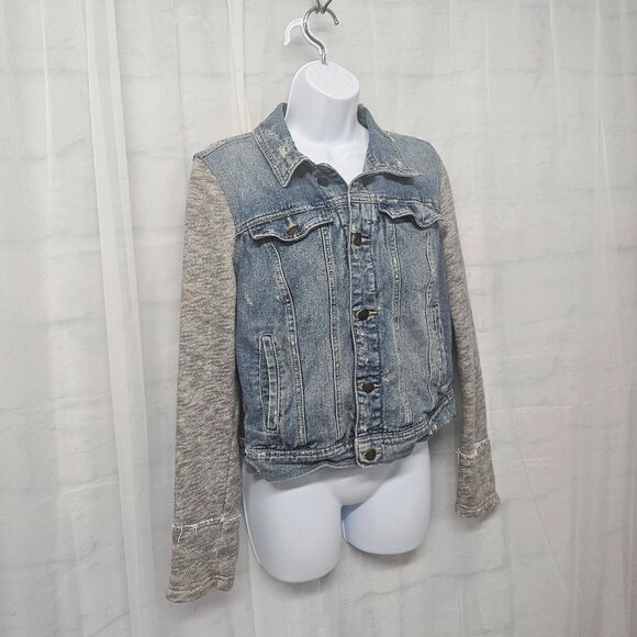 Free People Jean Jacket Fleece Grunge Casual Distressed M - Picture 5 of 13